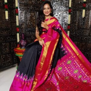 Pochampally-Ikkat-Silk-Saree-Black-and-Pink