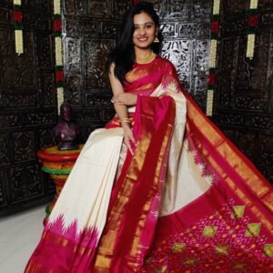 Pochampally-Ikkat-Silk-Saree-Cream-White-and-Pink