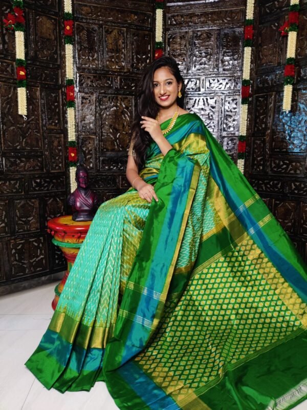 Pochampally-Ikkat-Silk-Saree-Green