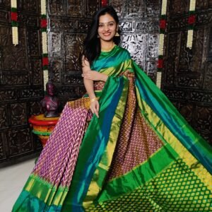 Pochampally-Ikkat-Silk-Saree-Maroon-and-Green