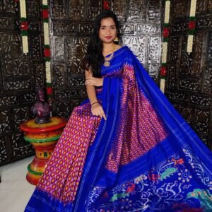 Pochampally-Ikkat-Silk-Saree-Pink-and-Blue