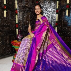 Pochampally-Ikkat-Silk-Saree-Purple-wave-Pattern