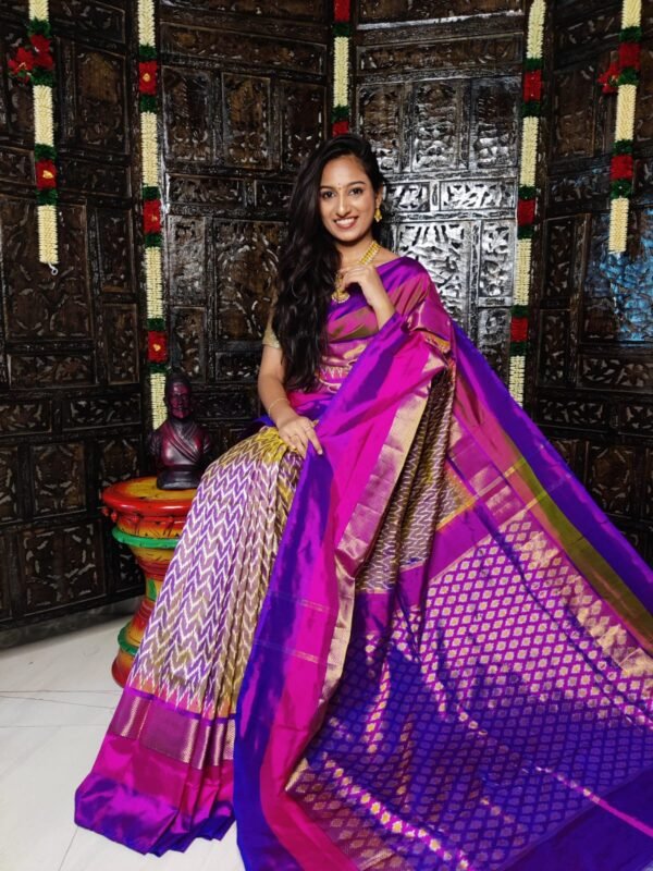 Pochampally-Ikkat-Silk-Saree-Purple-wave-Pattern