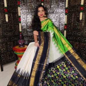 Ikkat Pochampally White and Black Saree