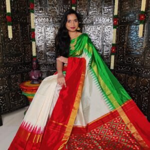 Pochampally-Ikkat-Silk-Saree-White-and-red