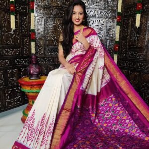 Pochampally-Ikkat-Silk-Saree-Whte-and-pink