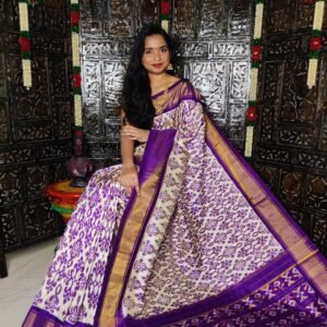 Ikkat Silk Saree Cream and Purple