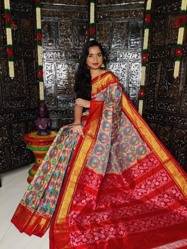 Pochampally-Ikkat-Silk-Saree-green-red