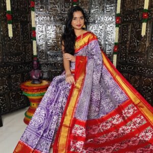 Pochampally-Ikkat-Silk-Saree-light-purple-and-red