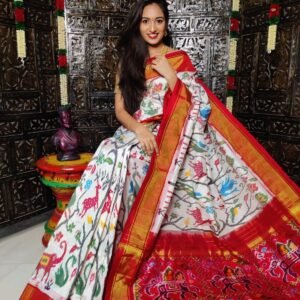 Pochampally Ikkat Saree White Red