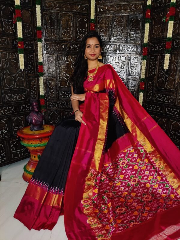 Pochampally Ikkat Silk Saree Black and Red