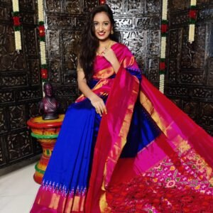 Pochampally Silk Saree Dark Blue and Red