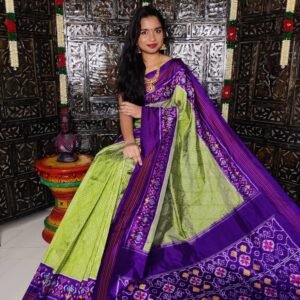 Green and Purple Pochampally Ikat Silk Saree