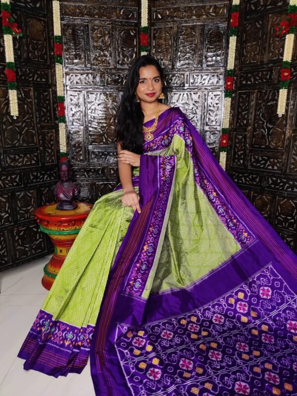 Green and Purple Pochampally Ikat Silk Saree